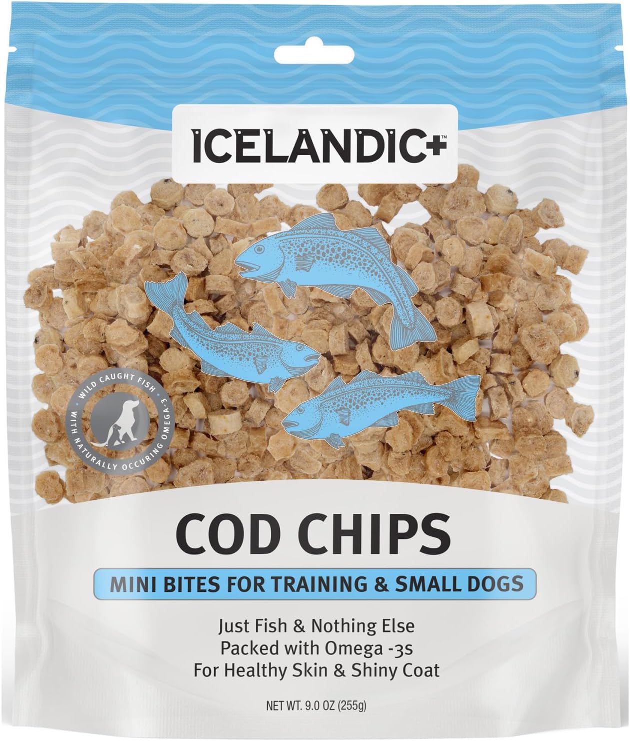 Icelandic+ Mini Fish Chips: Cod 9oz - Dog Treats, for Training & Small Dogs, 2 Ingredient Air-Dried Crunchy Chips