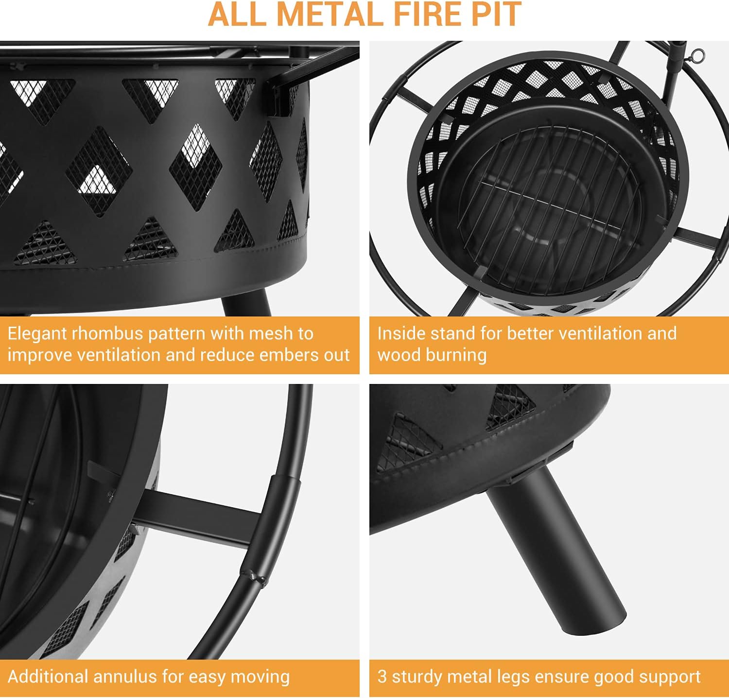 30 Inch Large Fire Pit with Cooking Grate for Outside, Ohuhu 2-in-1 Outdoor Wood Burning Fire Pits with Fireproof Mat, Mesh Lid & Poker, BBQ Grill Firepit for Patio Backyard Garden Camping Bonfire : Patio, Lawn & Garden