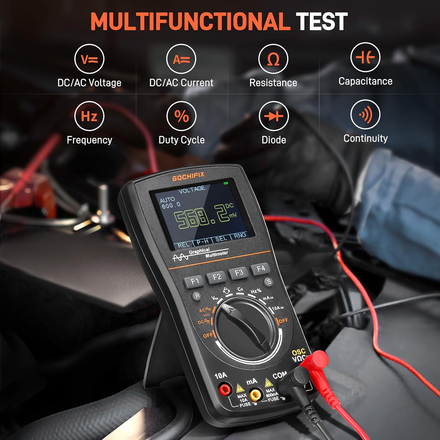 Handheld Oscilloscope Multimeter, GOCHIFIX 2 in 1 Portable Digital Oscilloscope Multimeter 10Mhz Bandwidth, 50MSa/s Sampling Rate, 6000 Counts, Automotive Multimeter Oscilloscope