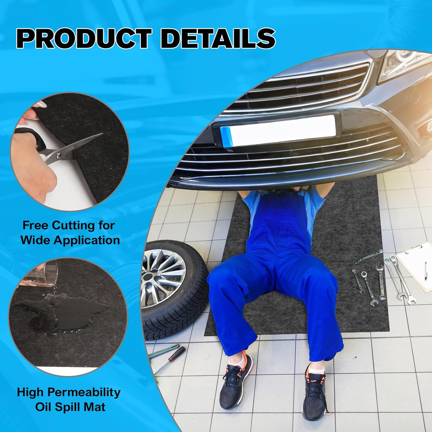 2-Pack Oil Drip Pan for Under Car – 35.4"x23.6"x0.8" Flexible Oil Trays with Felt Mat, Reusable Car Oil Drain Pan, Heat Resistant Garage Catcher for Auto & Home Floor Protection