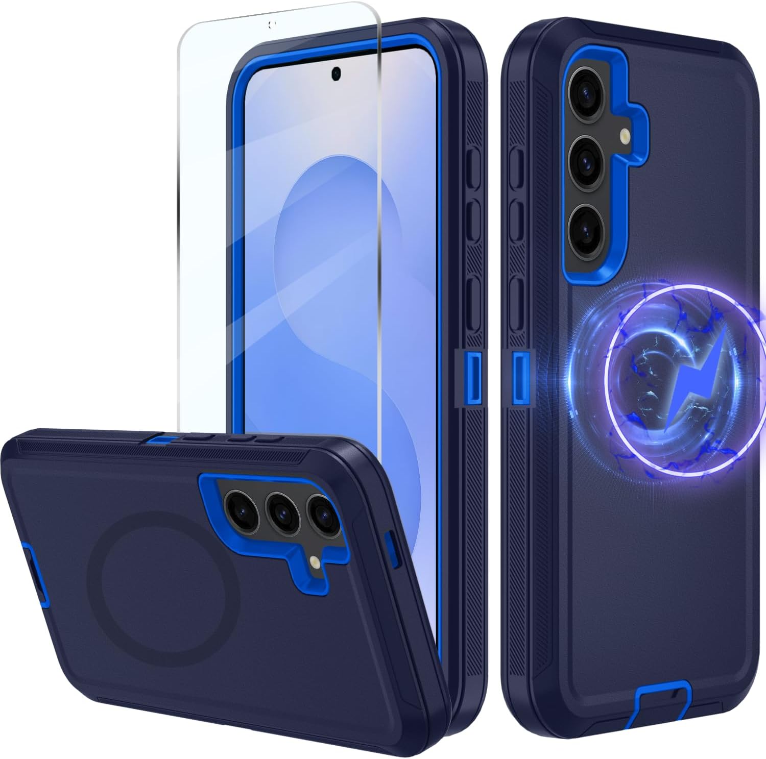 Magnetic Case for Galaxy S24 5G case,Samsung S24 Heavy Duty case,[Military Grade Protective ],[Shockproof] [Dropproof] [Dust-Proof], (with Belt Clip, Black-MAG)