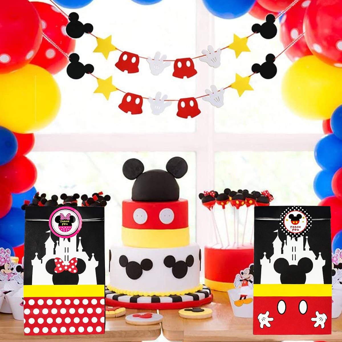 MOAXMOA Party favor Gift Bags Candy Treat Bags Birthday Baby Shower Wedding Mickey Minnie Theme Decorations Supplies with Stickers Set of 24 - Image 7
