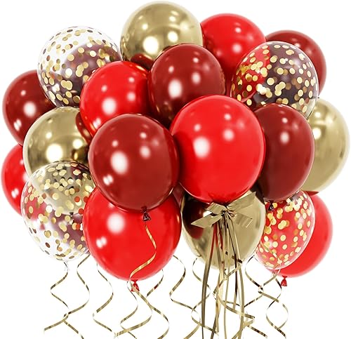 Juego de globos rojos y dorados con confeti dorado, globos metálicos para bodas, despedidas de soltera, baby shower