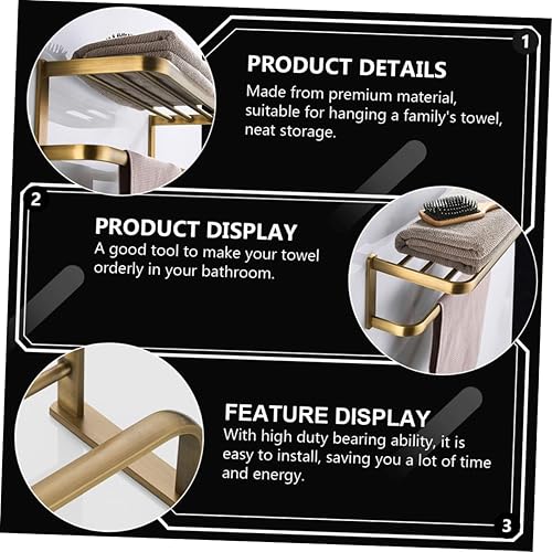 Miniatura 9 de Homoyoyo Retro Brass Bathroom Wall-Mounted Storage Rack High Load Towel Holder Shelf for Bath and Hand Towels Easy Installation Space-Saving