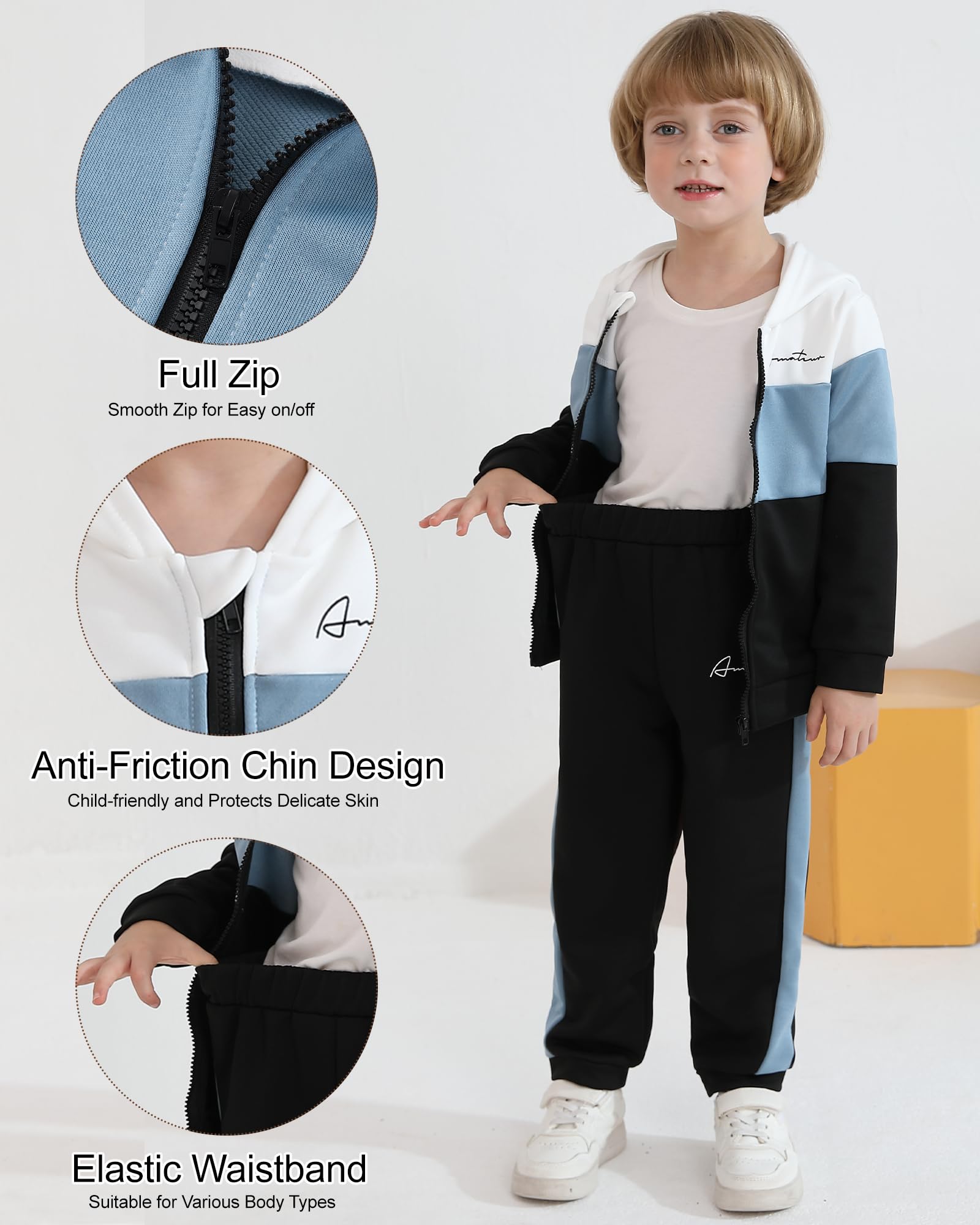 Hotfiary Survêtement 2 pièces pour garçon - Veste à capuche à manches longues - Haut et pantalon de jogging - Pantalon de jogging - Pour la course à pied, la marche, la randonnée - Âge 2, 3, 4, 5, 6,