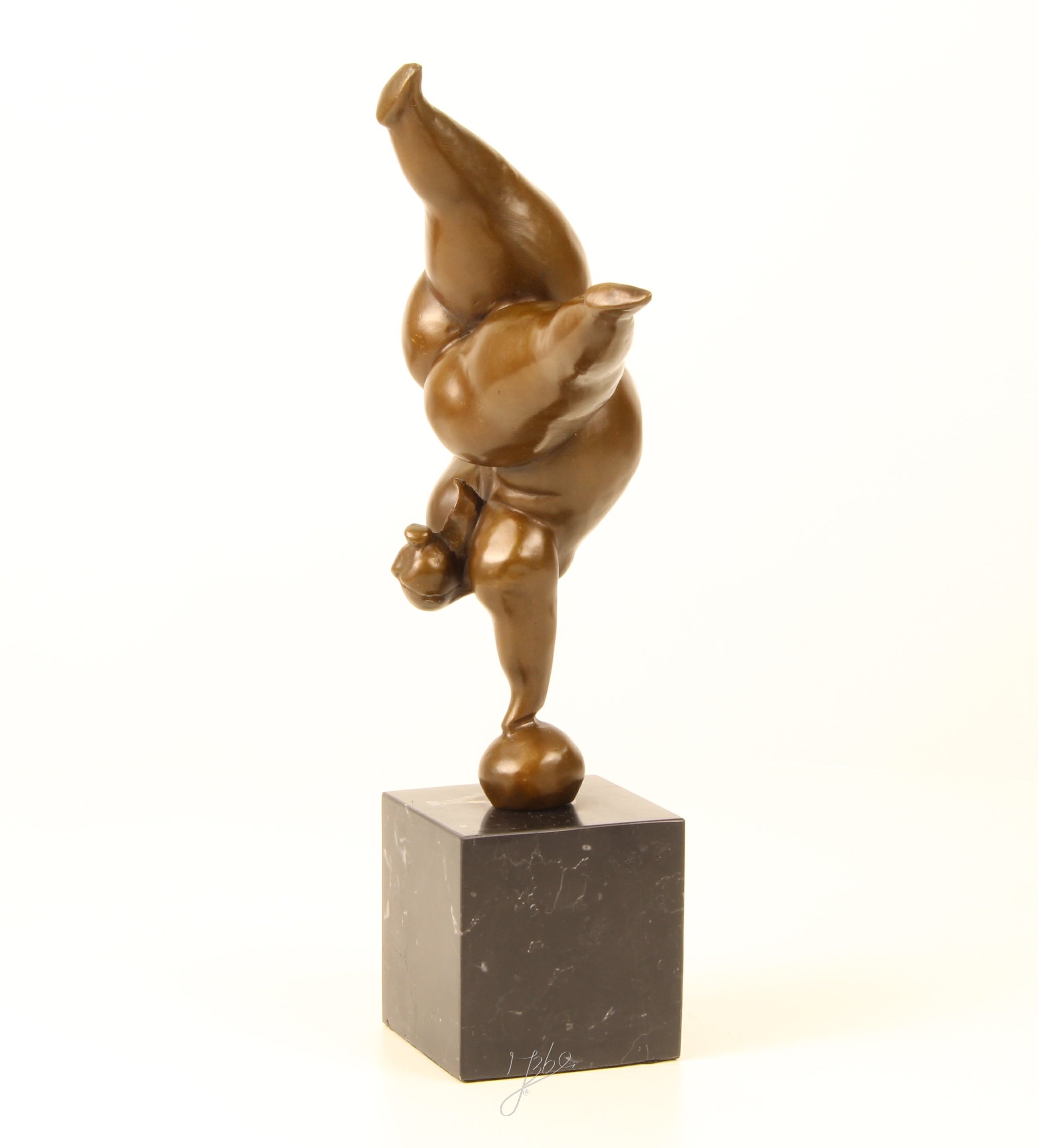 Bronzefigur Figur Skulptur Motiv: Frau Macht Handstand auf Marmorsockel modern abstrakt Höhe 34 cm