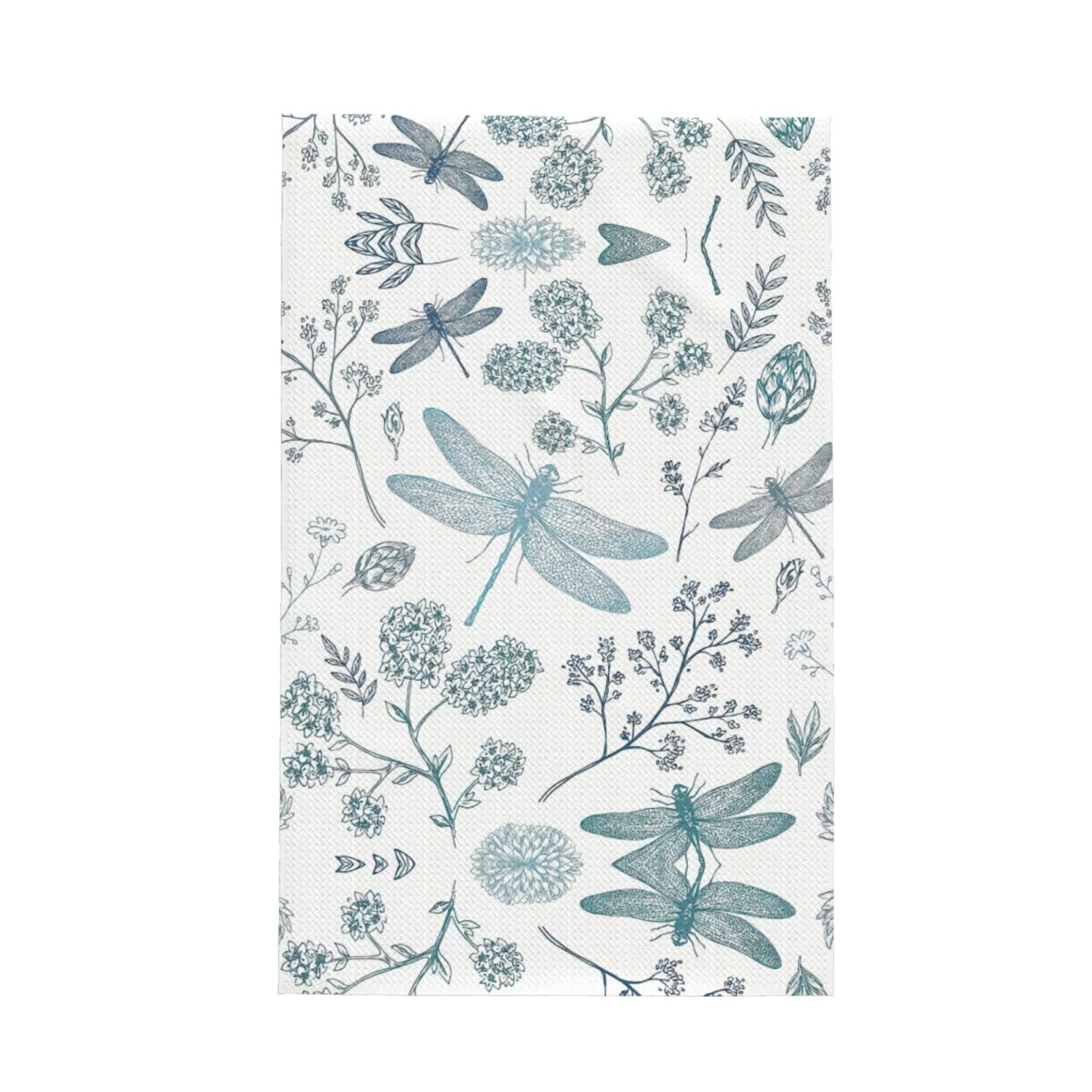 Xxahnbm Black Dragonfly Flower Print Waffle Kitchen Towel,Absorbent Hand Towel