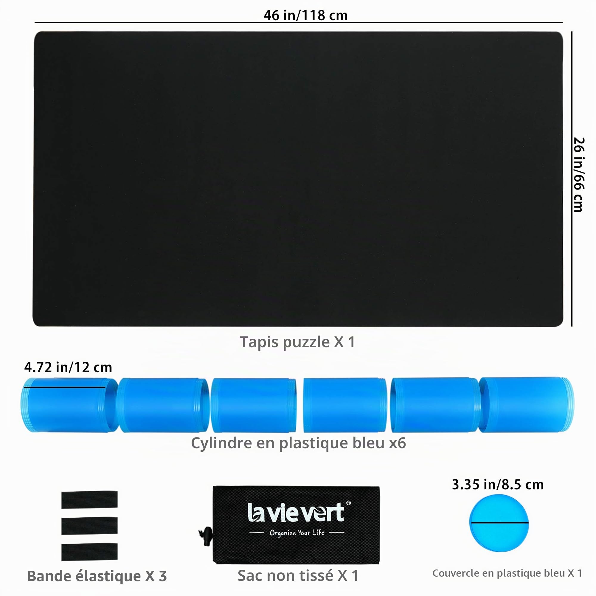 LAVIEVERT Tapis de Rangement en néoprène Double Face de 2 mm d'épaisseur avec Sac de Rangement Non tissé et Cylindre en Plastique, pour jusqu'à 1500 pièces Noir et Kaki