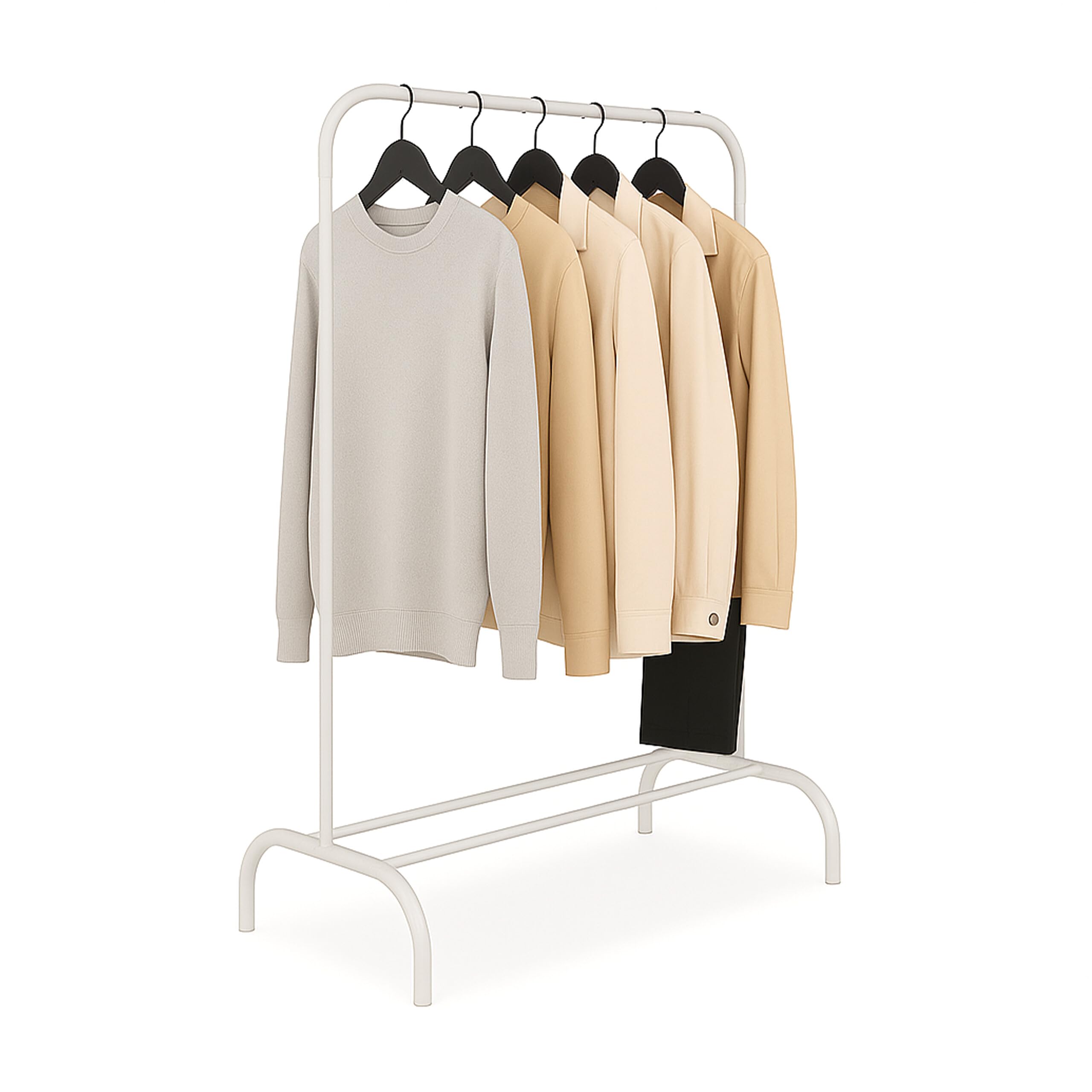 Relaxdays clothes rack, HxWxD: 150 x 110 x 40 cm, with shelf & rail, metal, robust, coat stand, white
