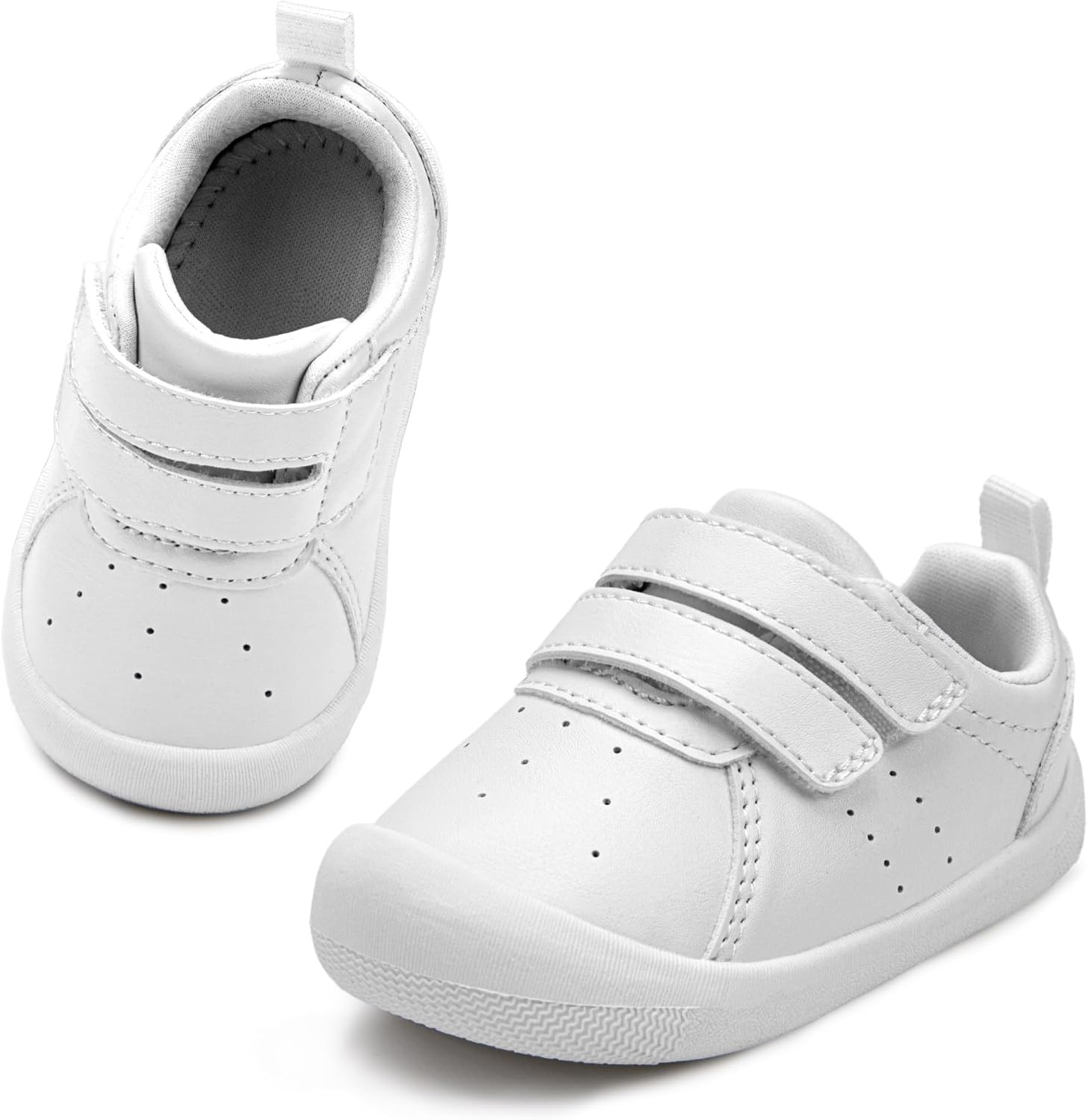 Baby Shoes Wide Toe Box Zero Drop Infant First Walking Shoes,Toe Protection,PU Leather,Lightweight Nonslip Toddler Sneakers for Boys Girls 6 12 18 24 Months