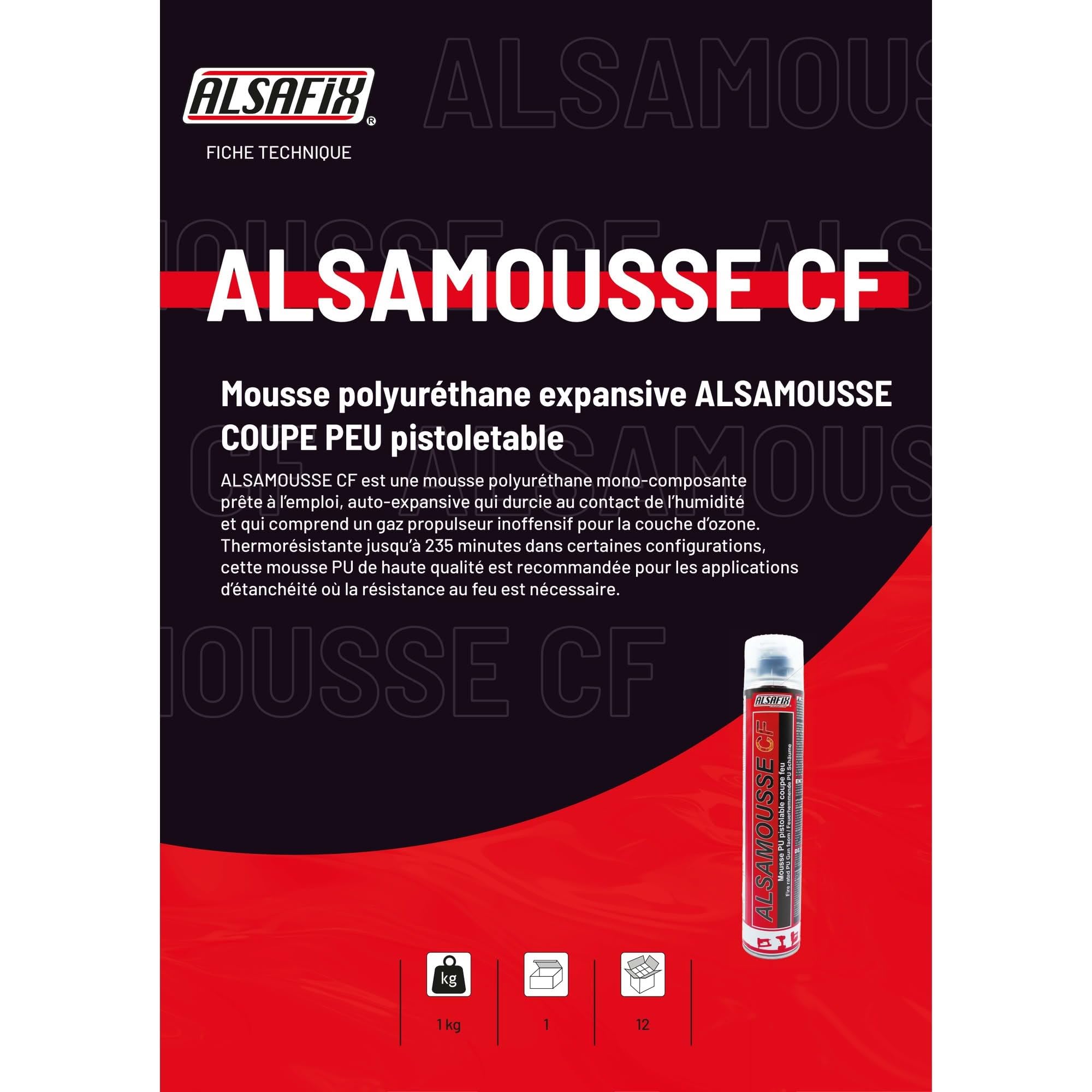Alsafix - Mousse polyuréthane pistolable ALSAMOUSSE CF B1 coupe feu 750 ml - PO08137 - Alsafix