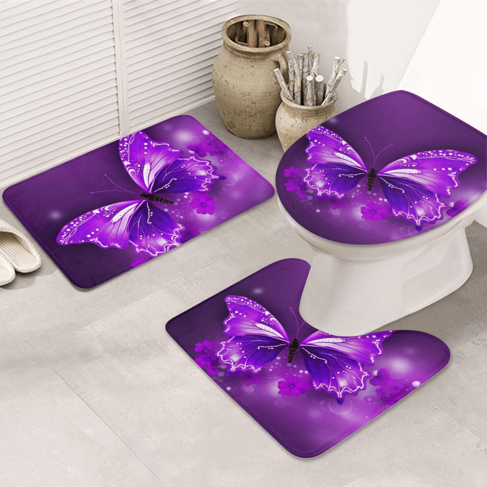 Tapis de salle de bain en U absorbants pour sol sec après la douche motif papillon