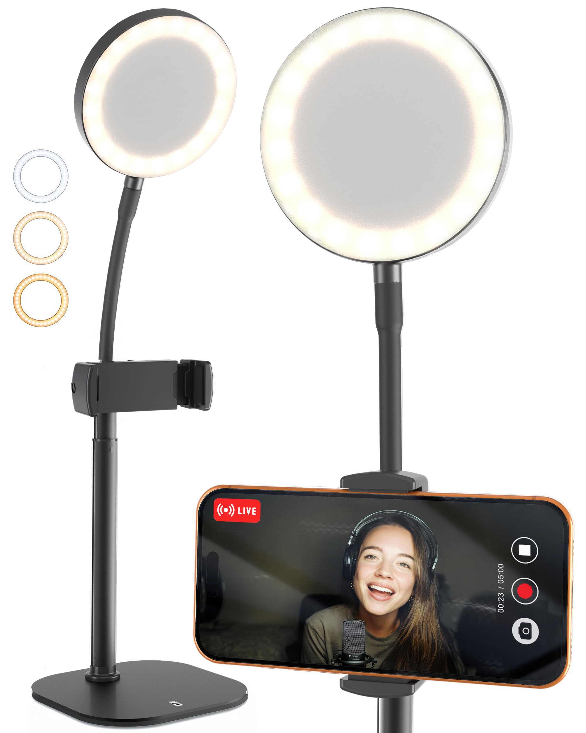 Photo 1 of Phone Stand for Recording with Light for Desk - ChatStand Halo 9-13" Adjustable, Portable Ring Light Tripod, iPhone Stand for Desk & Phone Holder for Video Recording, Filming, Zoom Calls (Night Black)