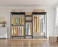 Vista 9 de VIPEK L6 - Perchero resistente para ropa de forma L, estante de ropa de 5 niveles con alambre, estante de ropa independiente con 7 estantes