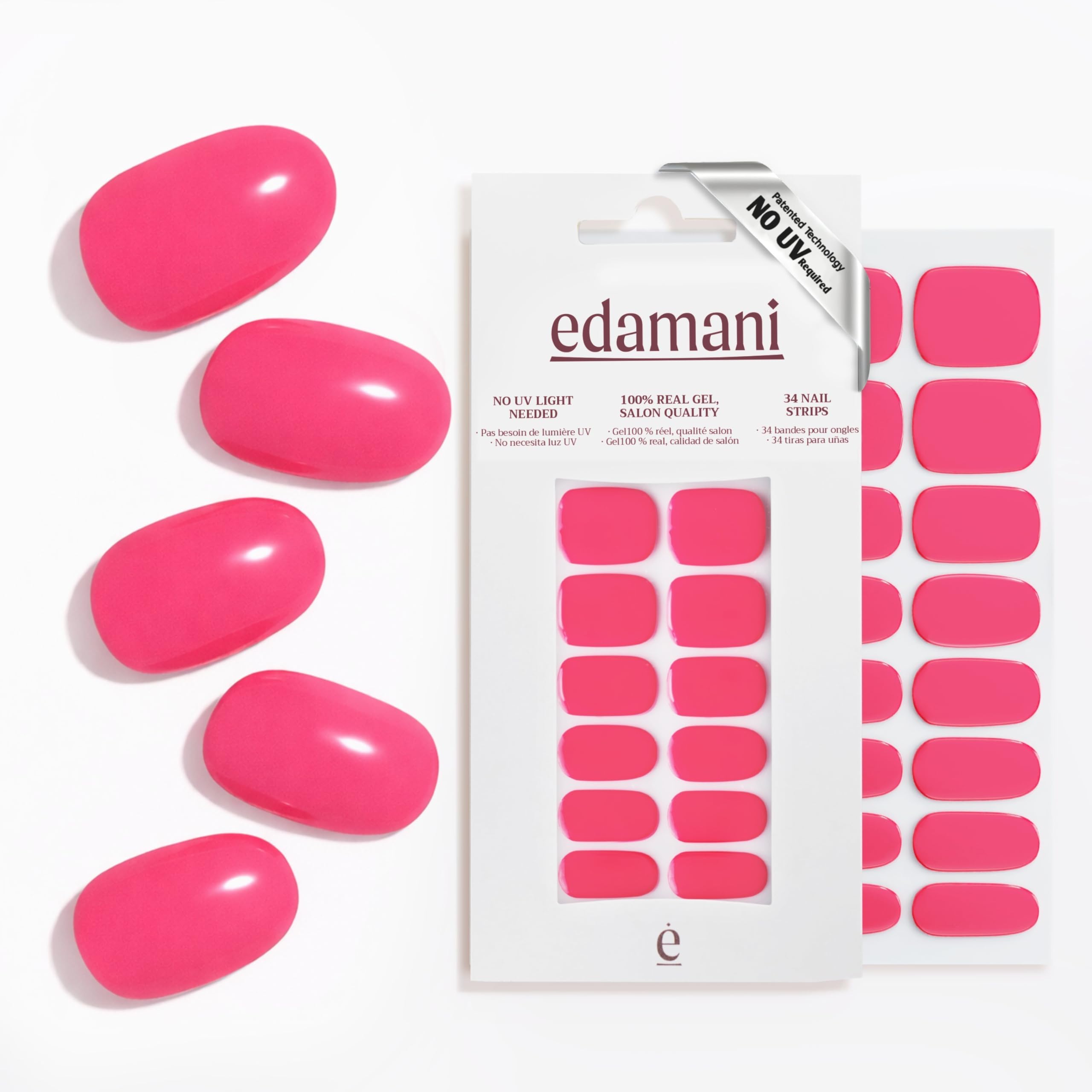 edamani 34 Piece Fully Cured Gel Nail Strips With No UV Light Needed, 14+ Days Gel Nail Polish Stickers, Salon Quality, Easy to Apply & Remove – Toxin