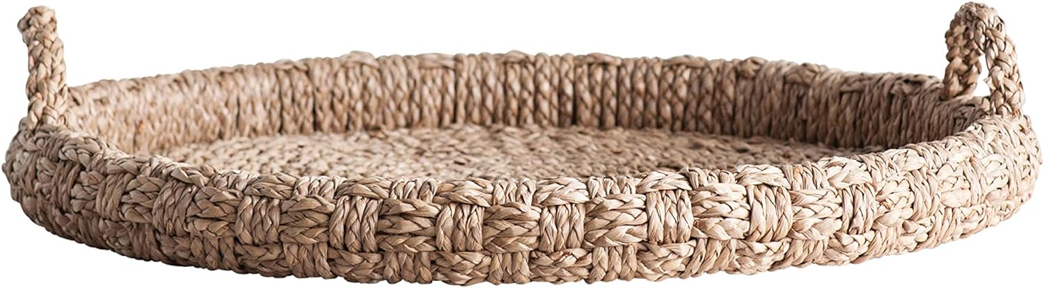 Creative Co-Op Round Braided Bankuan Tray with Handles
