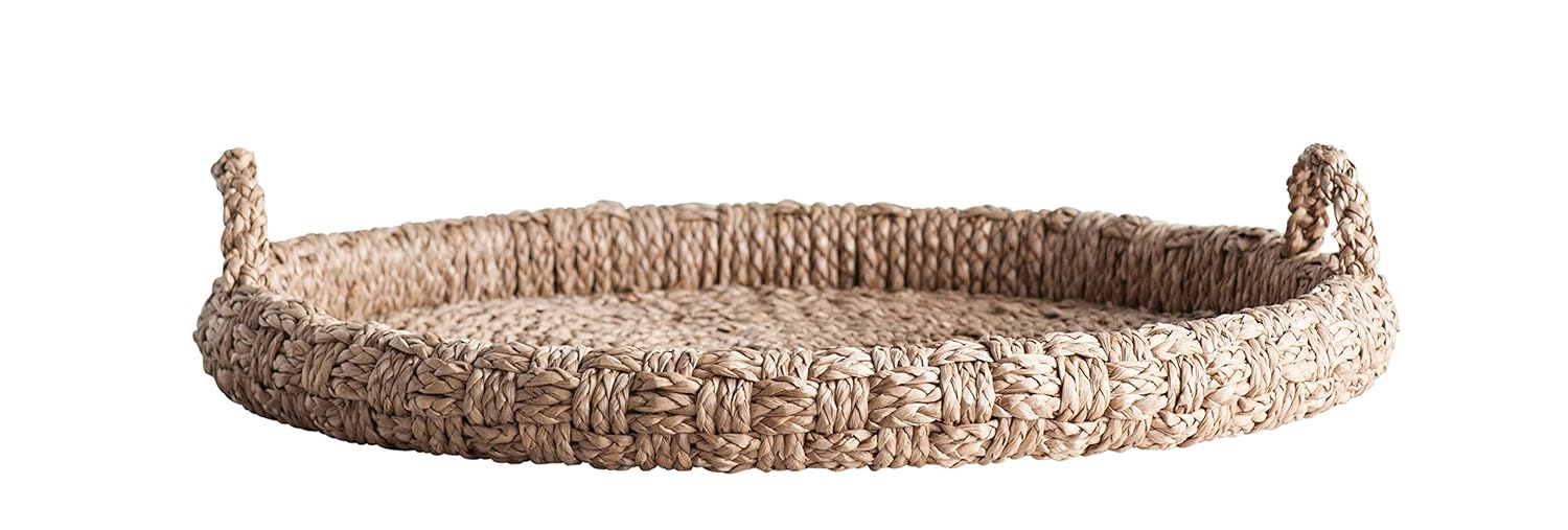 Creative Co-Op Round Braided Bankuan Tray with Handles