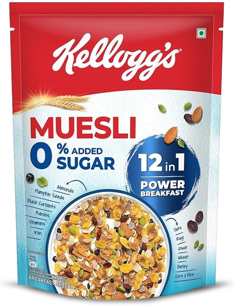 Kellogg's Muesli 0% Added Sugar | 12 In 1 Power Breakfast | 10g Protein Per Serve | No Maida| No Palm Oil | India's No 1 Muesli | 500g