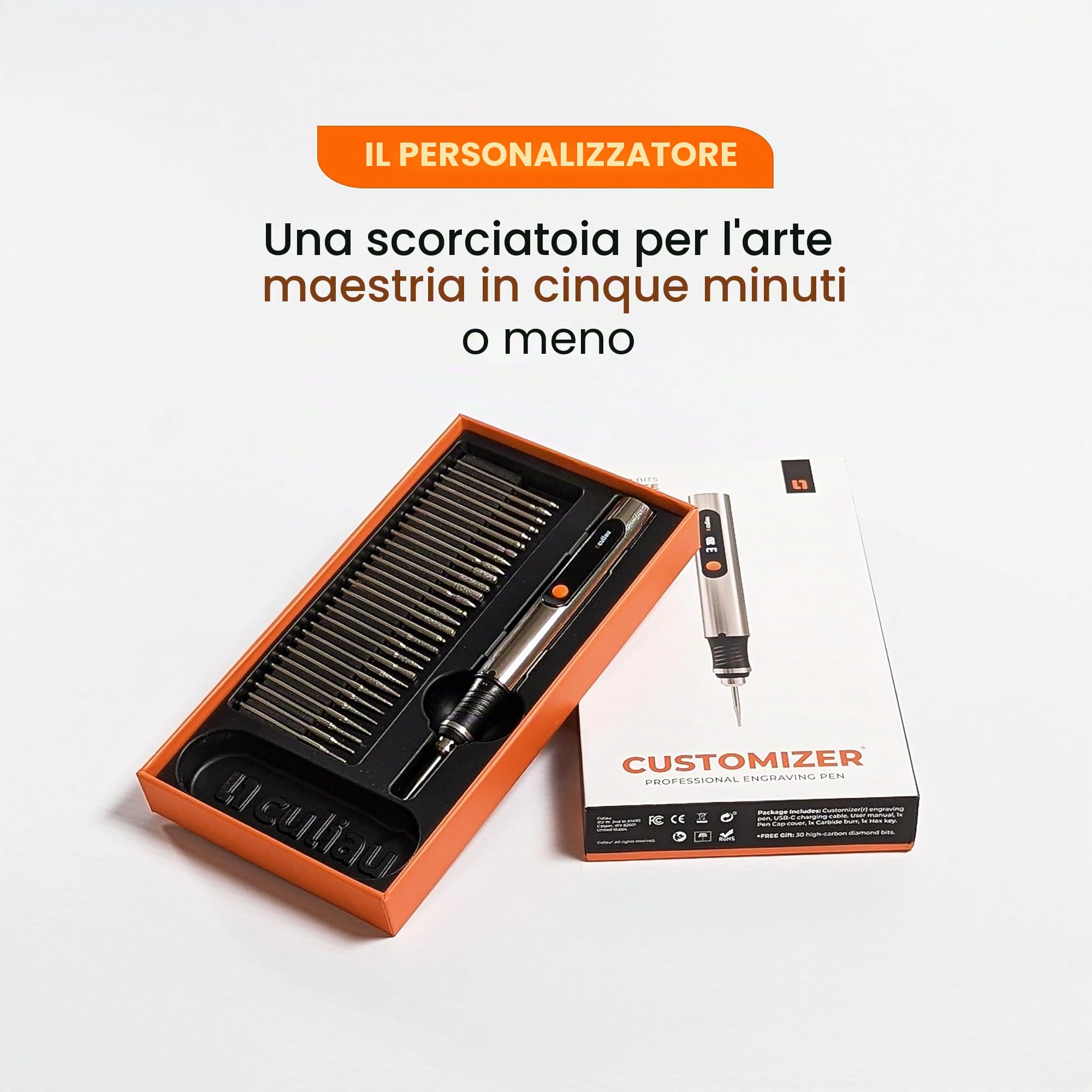 Culiau Penna personalizzabile per incisione: portatile senza fili per artisti e fai da te, incidere oltre 50 superfici, adatta ai principianti, ricaricabile, 30 punte e guida di maestria gratuita