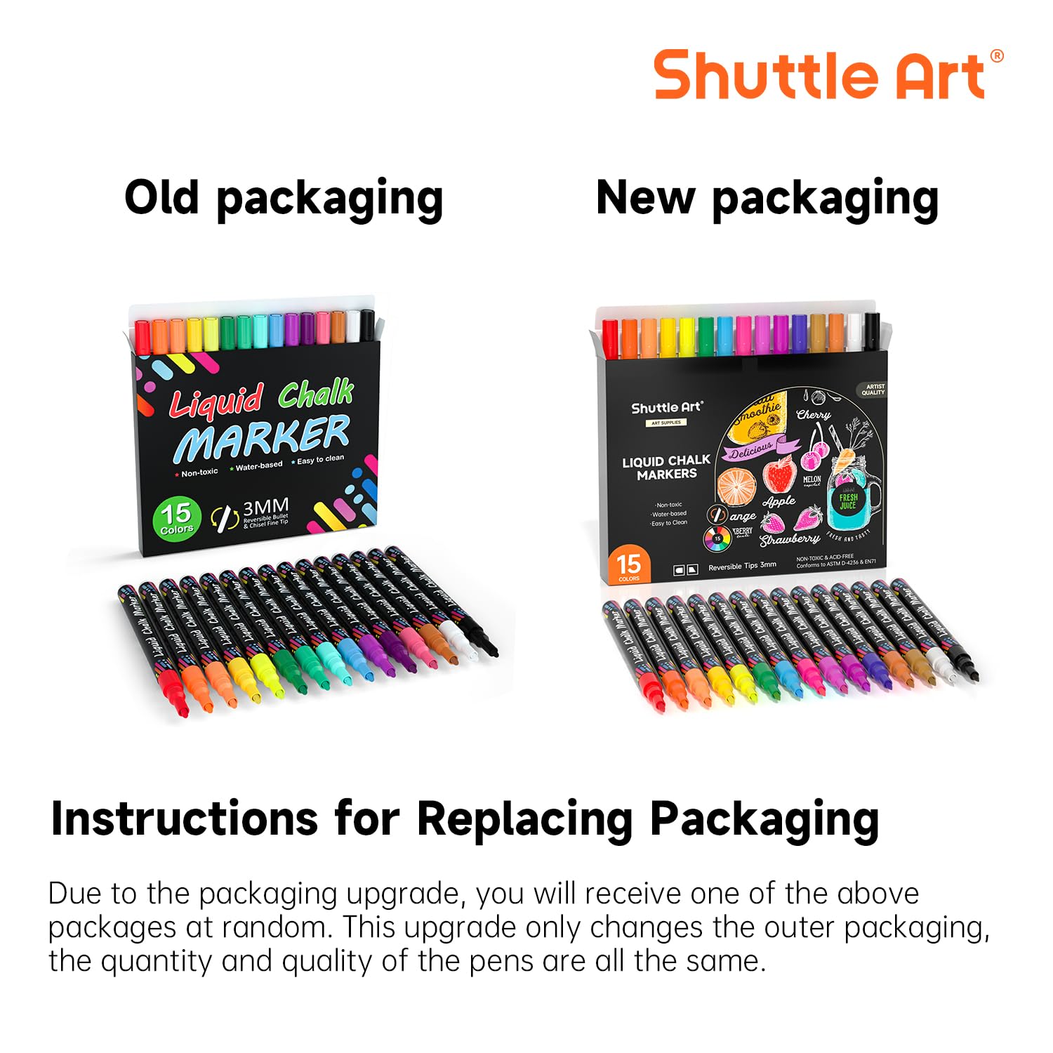Shuttle Art Kreidemarker, 15 lebendige Farben, Flüssigkreide-Marker für Kreidetafeln, Fenster, Glas, Autos, wasserbasiert, radierbar, wendbar, 3 mm feine Spitze, für Büro und Zuhause