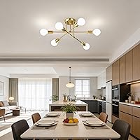 Vista 8 de Lámpara de Araña Sputnik Moderna Accesorios de Iluminación para Techo, 6 Luces 22" de Metal Industrial de Mediados del Siglo Semi Empotrado para Oro