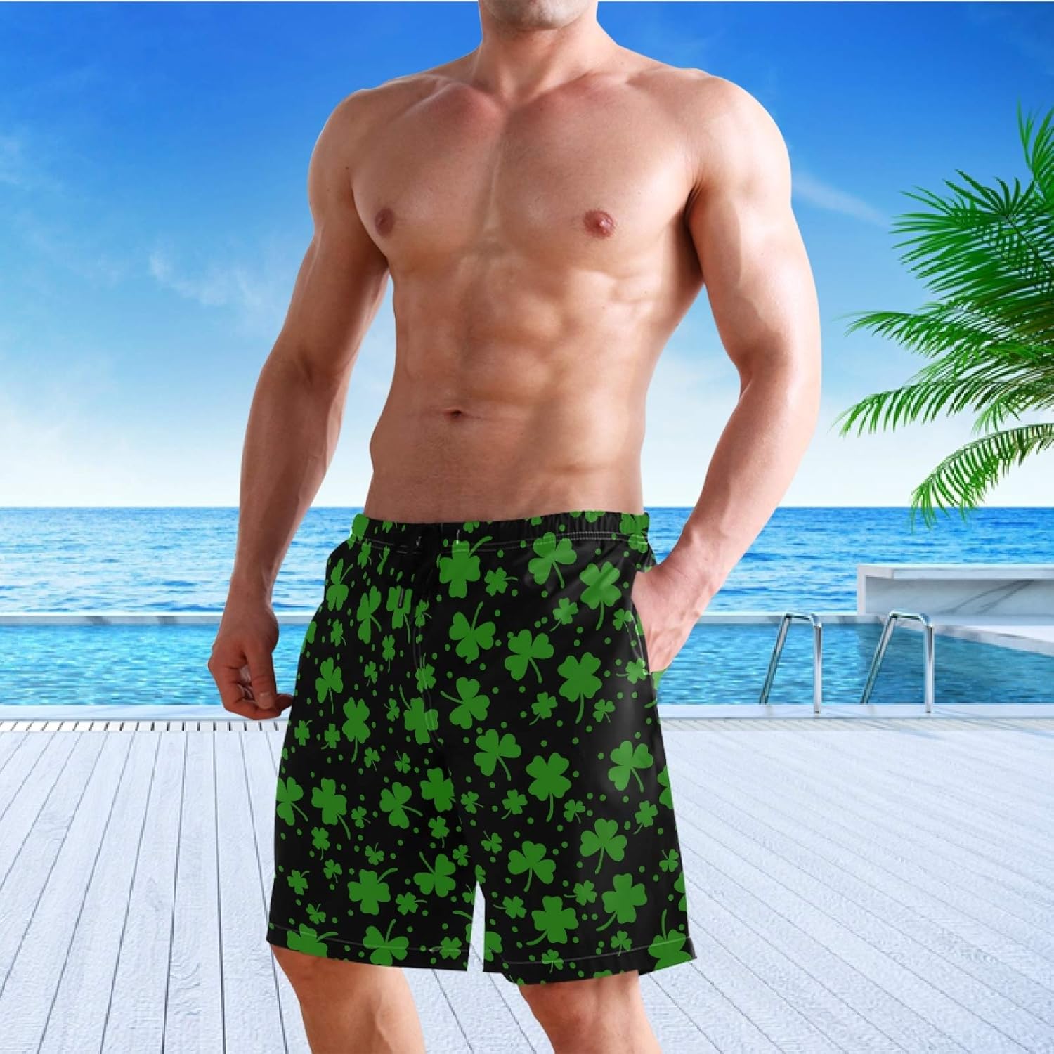 visesunny Stylish Mens Swim Trunks Quick Dry Beachwear Sports Running Swim Board Shorts Bathing Suits Mesh Lining