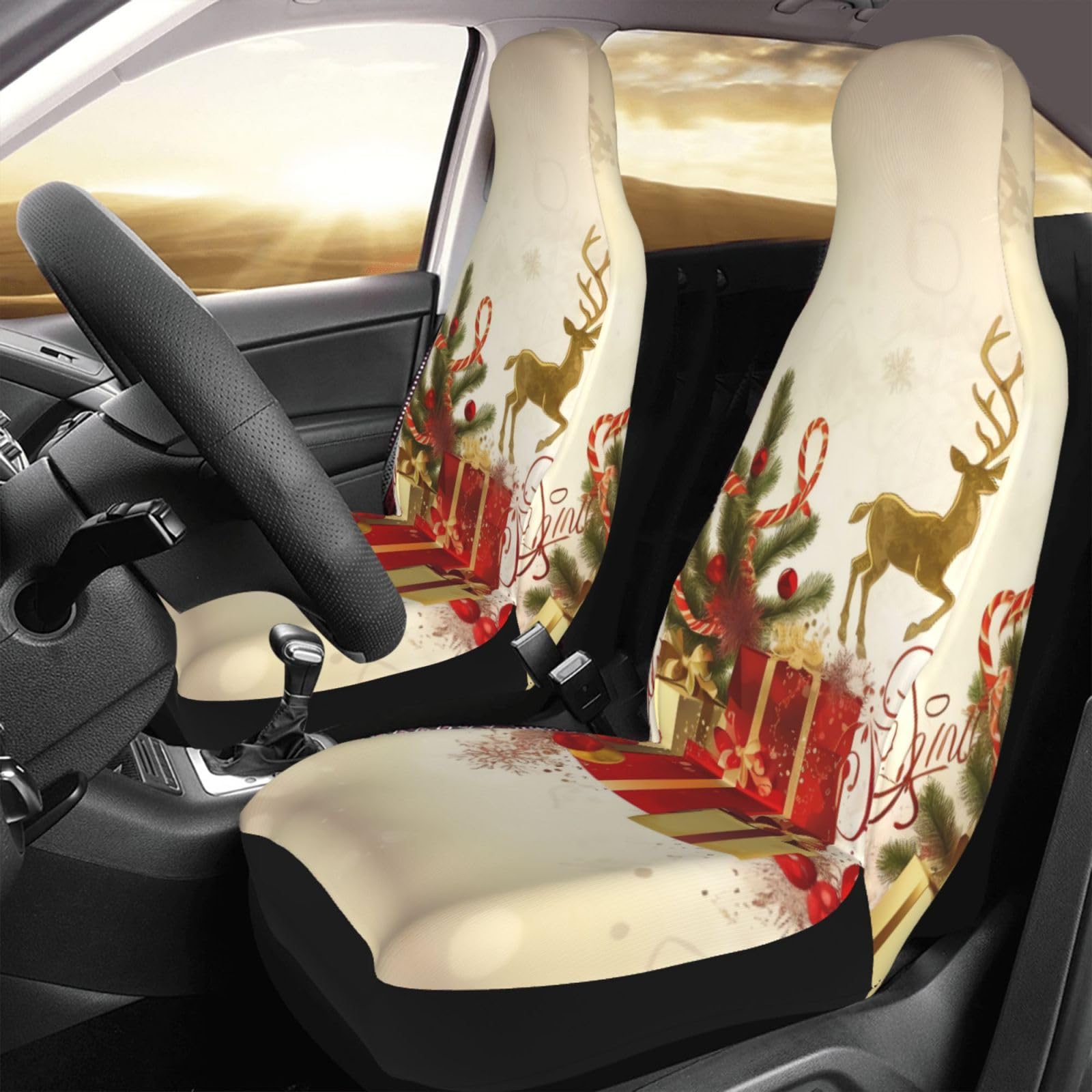 Set di 2 coprisedili anteriori per auto, lavabili, con stampa natalizia, universali, per sedili anteriori, adatti per accessori auto