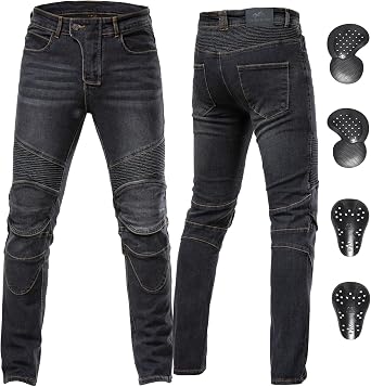 Mens Protective Motorcycle Jeans with CE Armor,Elastic Denim Riding Pants for All-Season Cycling Gear