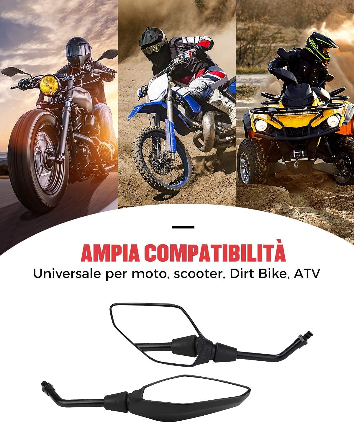 KEMIMOTO Specchietto Retrovisore Moto Universali Omologati 8mm 10mm Filettato per MT 07 MT 09 SV650 GSX-S1000