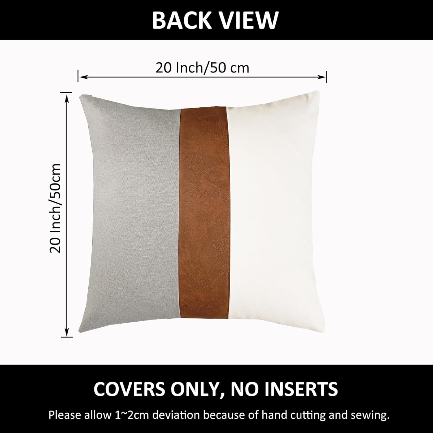 Set of 2 Decorative Light Grey and White Throw Pillow Covers 20x20 Rustic Cotton Sofa Pillowcase,Modern Faux Leather Pillow Case for Living Room Couch Bed Farmhouse Boho Home Decor