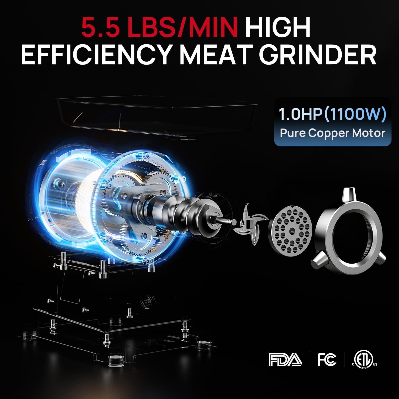 ARINOO #12C Electric Commercial Meat Grinder,Sausage Stuffer, Heavy Duty 1100W 1HP Stainless Steel Electric Food Grinders Machine for Home Kitchen Regular Use