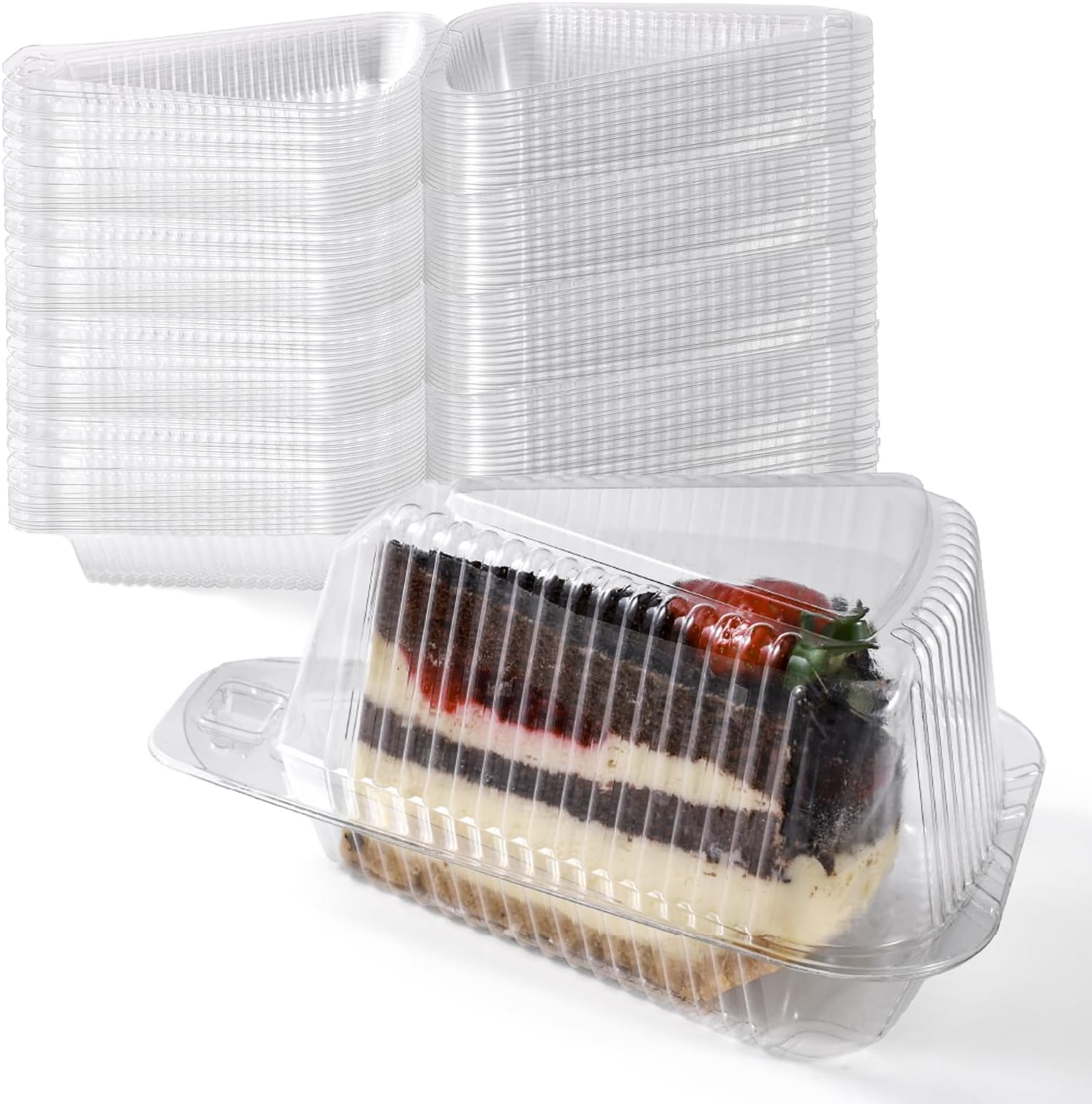 Fit Meal Prep 50 Pack Cake Slice Plastic Containers with Lids - Single 5" Clear Medium Dome Hinged Lid Cheesecake Container, Pie, Food Box, Take Out Togo Packaging for Home, Bakery and Cafe Business