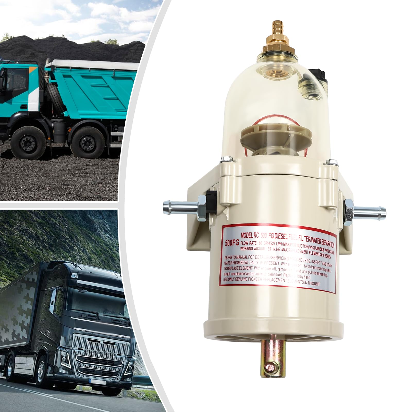 Filtre à carburant diesel, séparateur d'eau, pression de fonctionnement maximale 1,03 bar, débit 227 l/h, séparateur d'huile d'eau en alliage d'aluminium pour camions et bateaux diesel