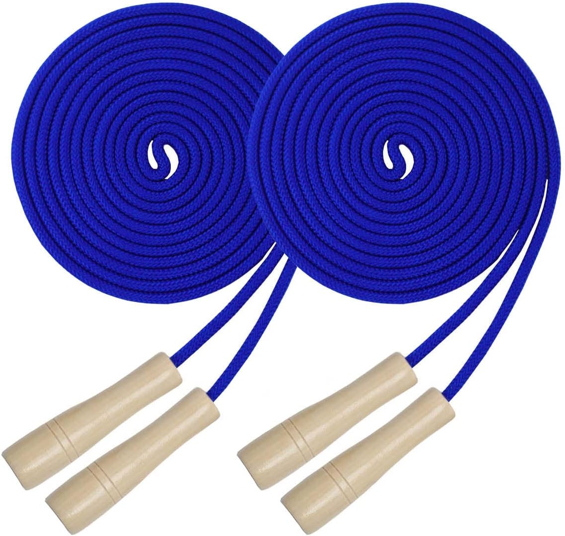 Double Dutch Jump Rope 16 ft 2 Pack, Adjustable Long Skipping Rope with Wooden Handle, Multiplayer Team Jumping Rope for Kids Adults, Long Enough for 5-6 Jumpers