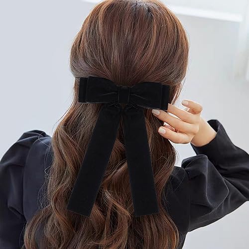 Miniatura 7 de BVIIE Paquete de 2 pinzas de terciopelo para el cabello para mujeres y niñas, hechas a mano, elegantes pinzas para el pelo de cocodrilo, pinzas para