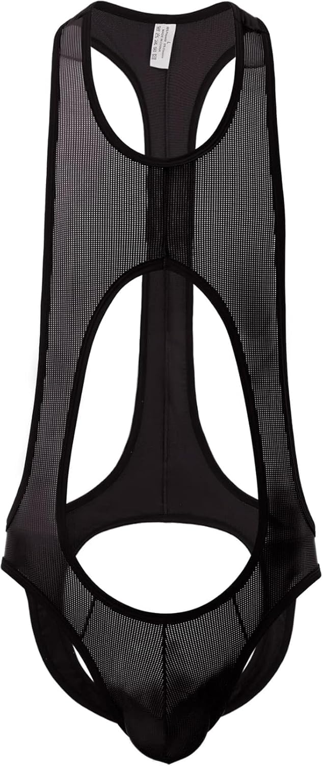 QiaTi Men's Leotard Bodysuit Stretch Wrestling Singlet Jumpsuit Thong One-Piece G-String Underwear