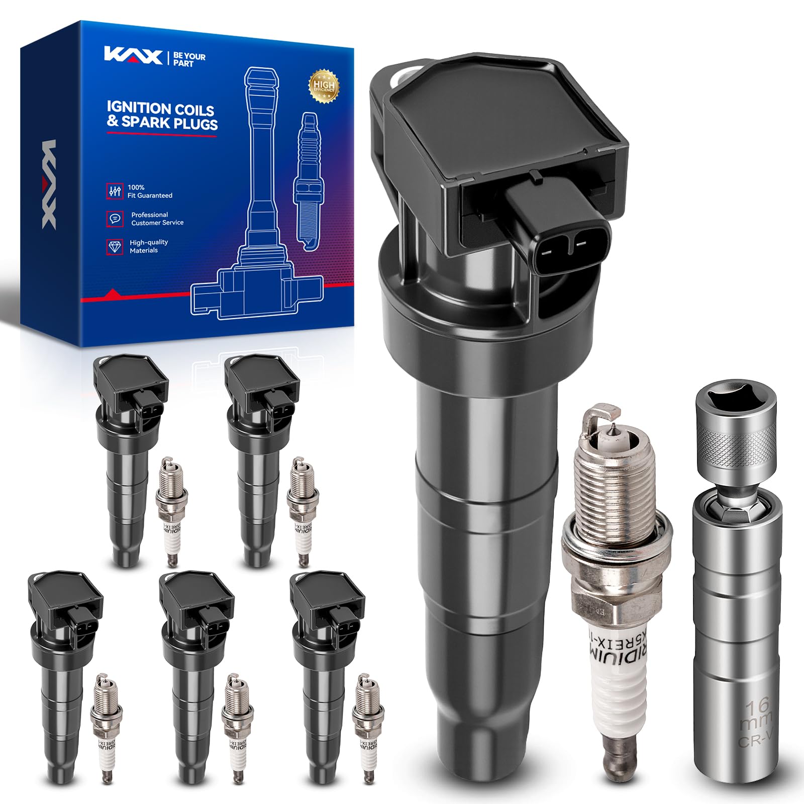 KAX 6 Ignition Coils &amp; 6 Spark Plugs Set for Sonata 06-10 3.3L, 06-08 2.4L