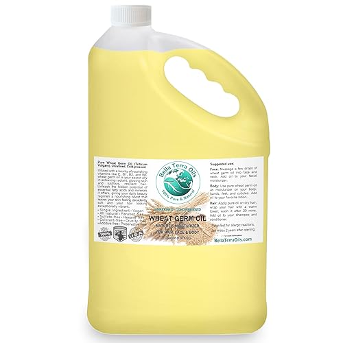 Miniatura 1 de Bella Terra Oils Aceite de germen de trigo puro  1 galón, alto contenido de vitamina E, rico en nutrientes, potenciador del brillo del cabello,