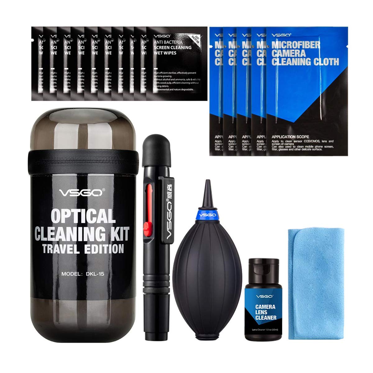 VSGO Professional Kameras Reinigungsset mit Objektiv Luftgebläse Objektiv Reinigungsstift und Kamera Reinigungsflüssigkeit (DKL-15)