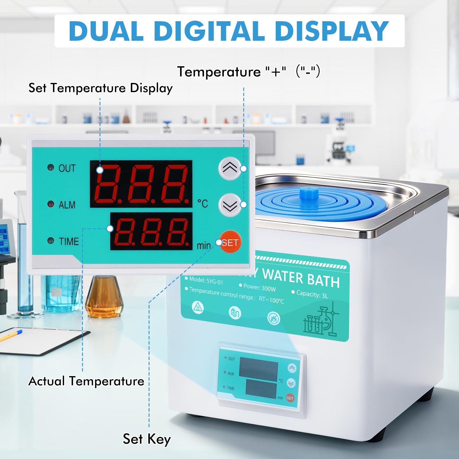 YUCHENGTECH Laboratorio a bagnomaria, 3 l, laboratorio digitale,300 W, laboratorio termostatico, bagno d'acqua, con aperture selezionabili per applicazioni di laboratorio, riscaldamento alimentare