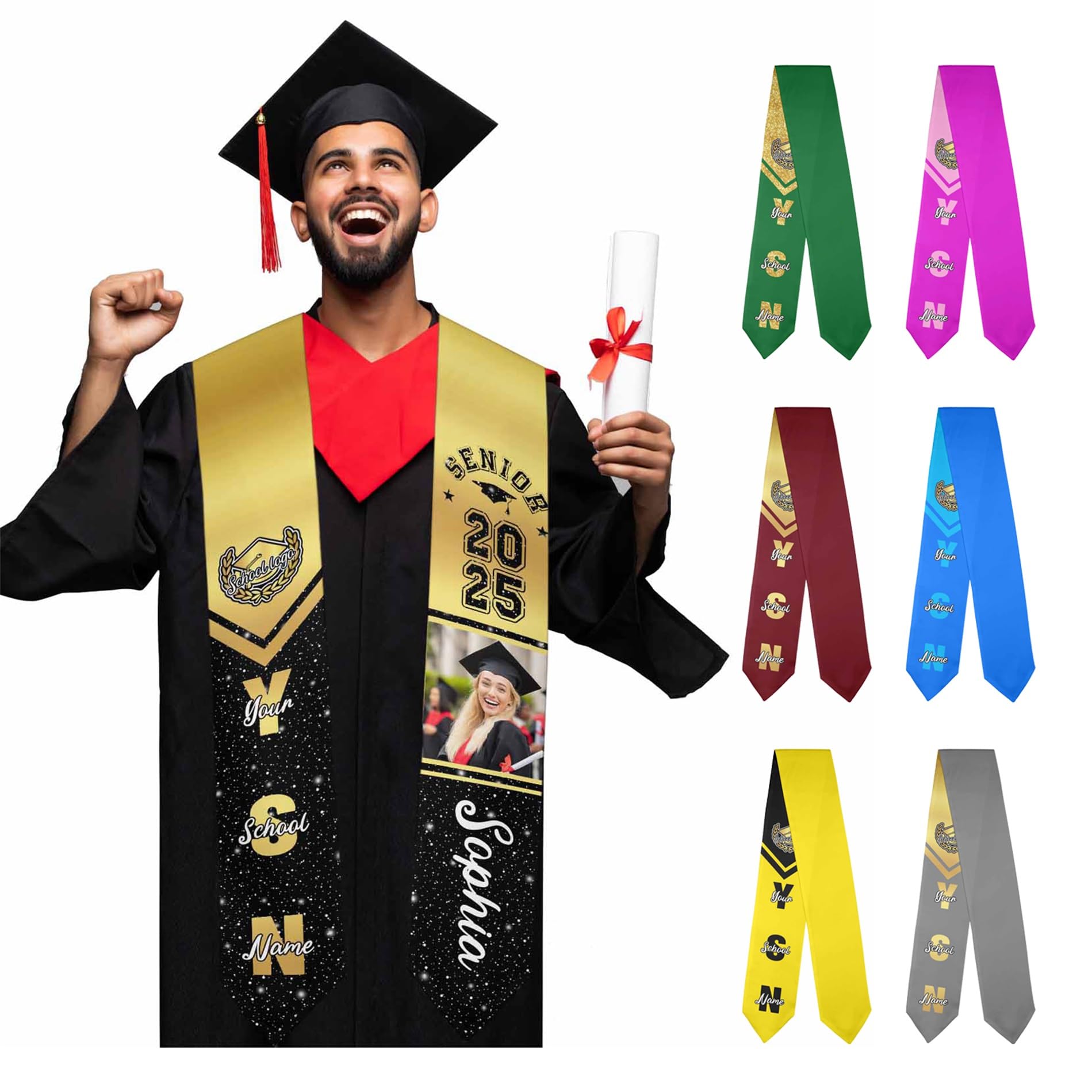 MyPupSocks Custom Graduation Stole, Personalized Graduation Sash for Him Her