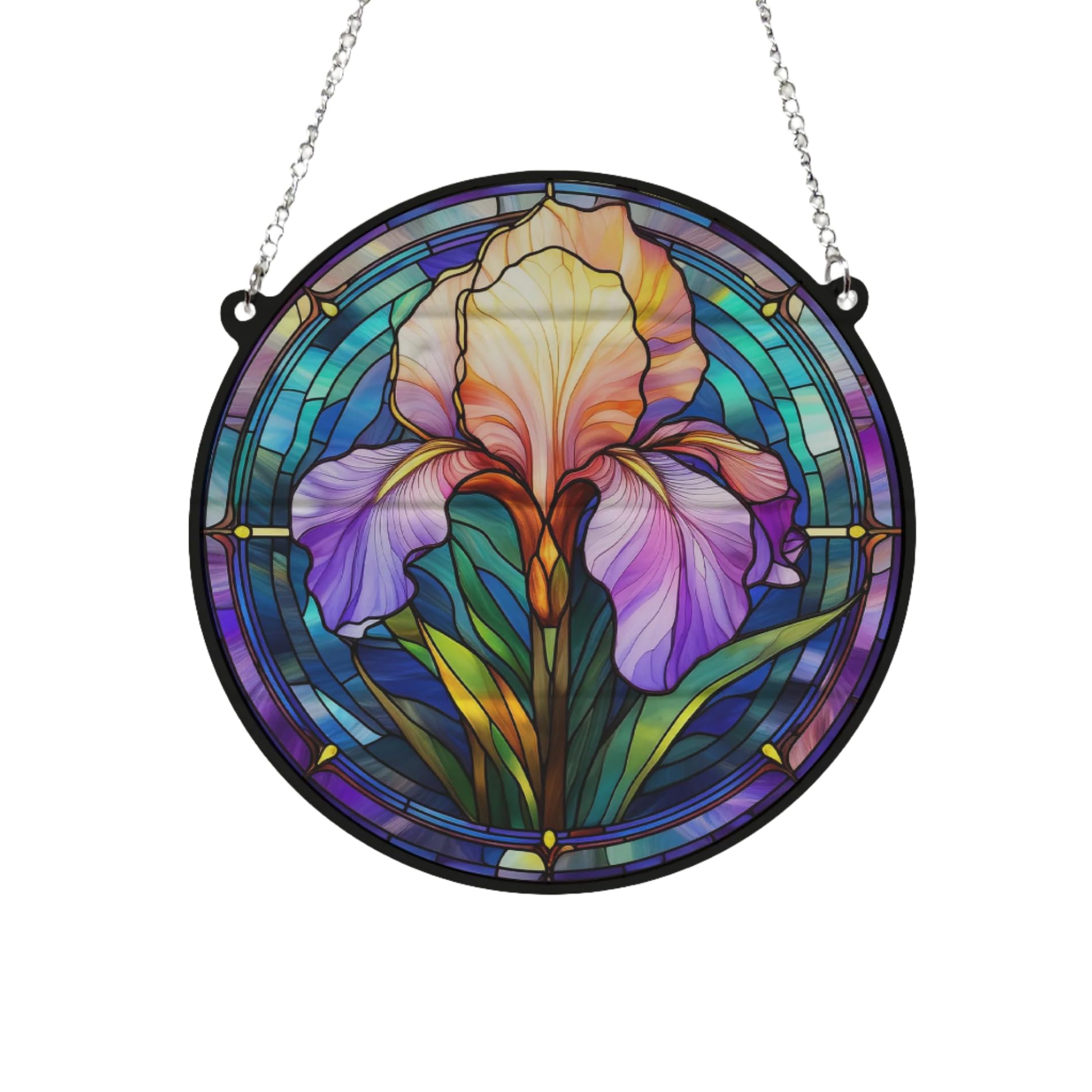 Image Industry Iris Stained Glass Effect Suncatcher - Garden Gift - Flower Lovers - Floral Gifts (13cm)