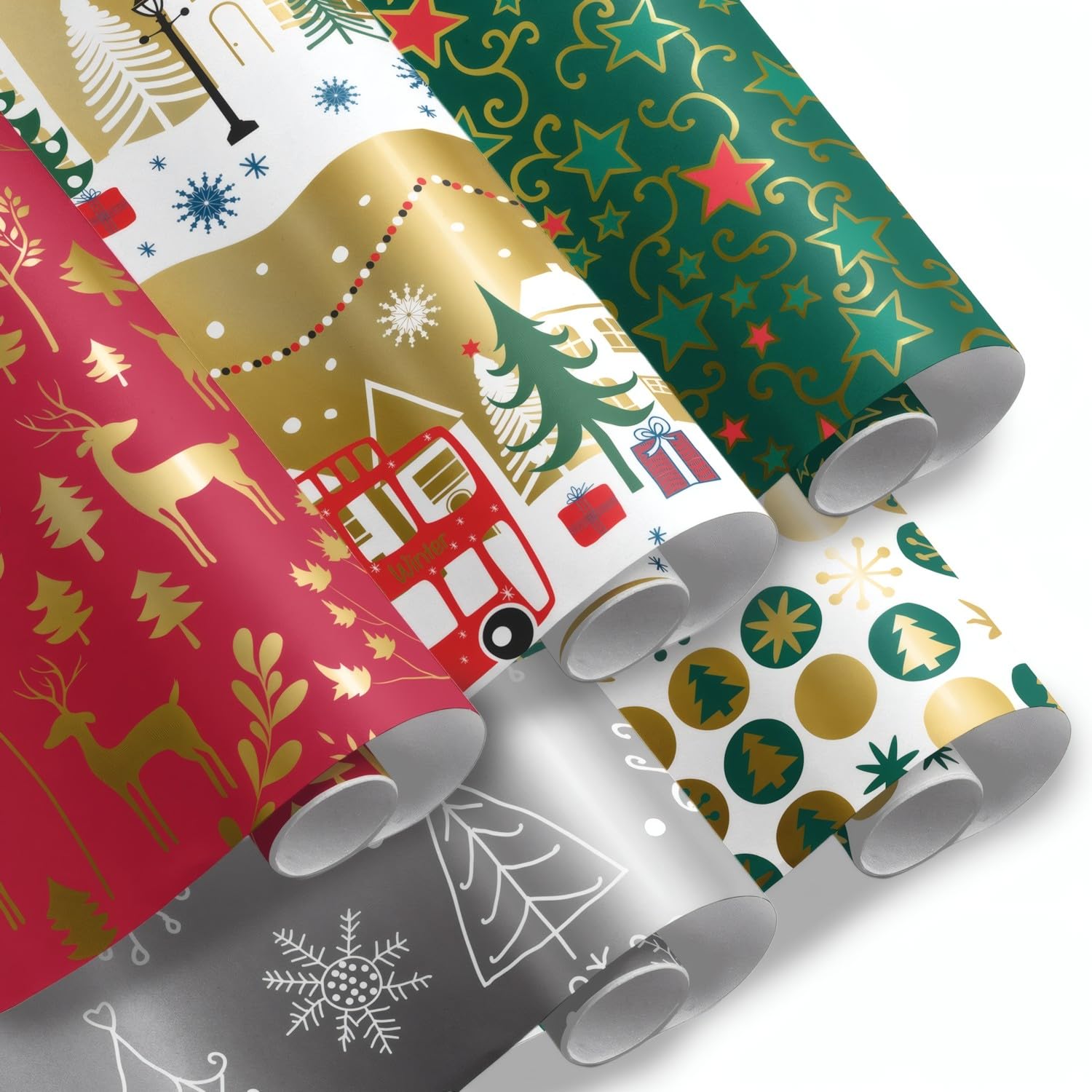 Packung mit 50 Rollen Geschenkpapier Weihnachten B 2 m x 70 cm, Präsentationsbox, festliches Design, Weihnachtsgeschenke, Geschäfte FP Fiesta Paper