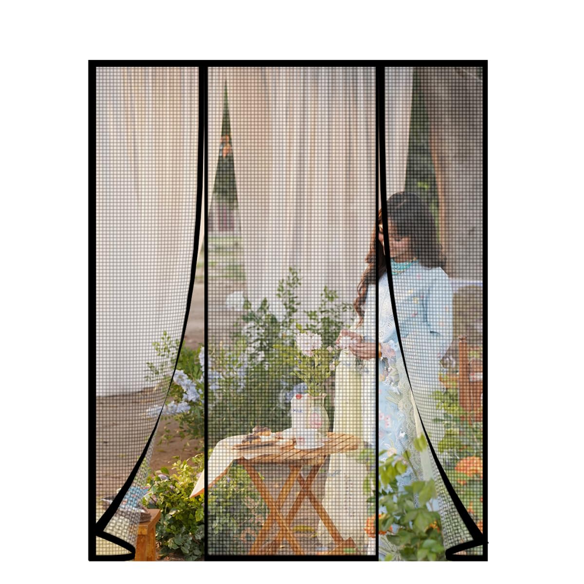 Schwarz 265x195cm Pollenschutzgitter für Fenster mit seitlichen Aufbewahrungsstreifen