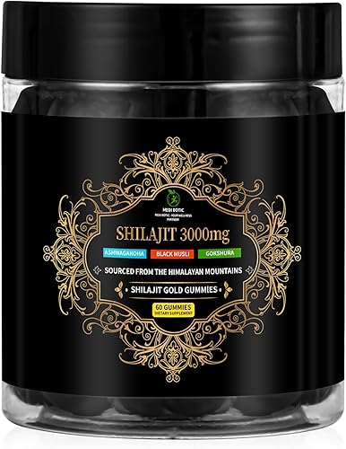 Gomitas Shilajit puras para hombres y mujeres con Ashwagandha y Gokshura, sin azúcar añadida, Shilajit 100% natural con más de 85 oligominerales y