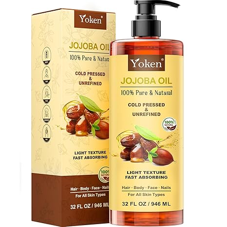 Yoken Jojoba Oil 32 fl oz (EWG Verified) 100% Pure & Natural Jojoba Oil for Skin, Face, Hair and Nails, Unrefined, Hexane Free, Cold Pressed Jojoba Oil Best Carrier Oil Deely Moisturizing Massage Oil Yoken Jojoba Oil 32 fl oz (EWG Verified) 100% Pure & Natural Jojoba Oil for Skin, Face, Hair and Nails, Unrefined, Hexane Free, Cold Pressed Jojoba Oil Best Carrier Oil Deely Moisturizing Massage Oil