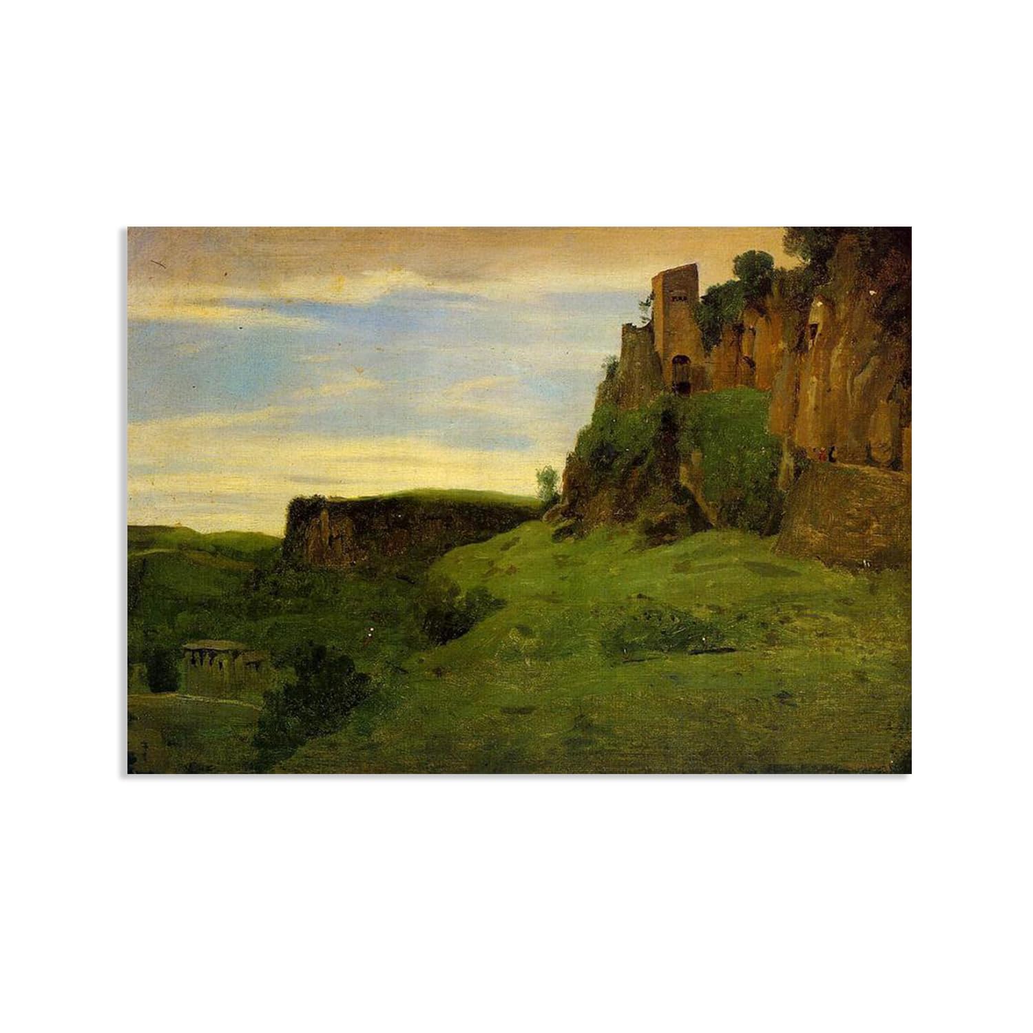 Hau3sh3a Jean Baptiste Camille Corot Wall Art Civita Castellana Buildings Canvas Picture Serene Landscape Reproduction Wall Decor for Living Room Bedroom Office Home Decor55x40cm(22x16in) Poster