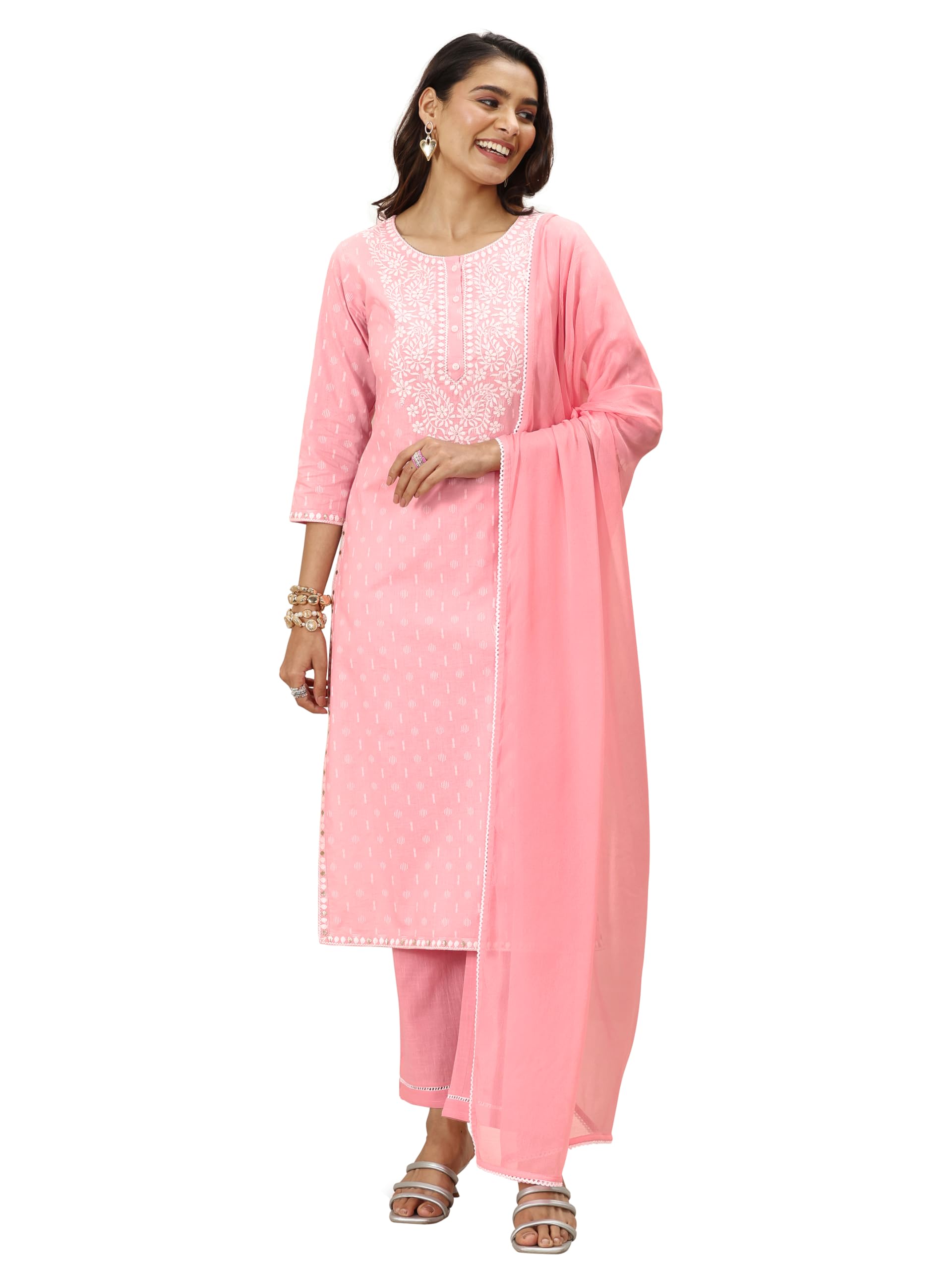 libas Womens Embroidered Cotton Straight Kurta With Trousers and Dupatta-picture-31