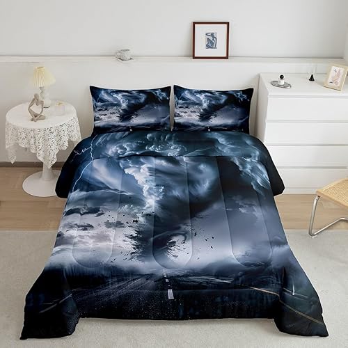 Juego de edredón de plumón natural con diseño de desastre y relámpago, juego de ropa de cama para niños y niños, juego de edredón de campo natural