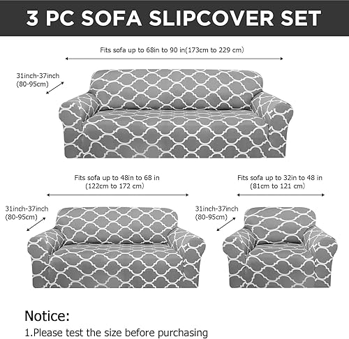 Miniatura 2 de Peryiter Juego de 3 fundas de sofá para sala de estar, fundas para sofá y sofás, funda de sofá biplaza o sillón, protector de muebles, elástico, sin